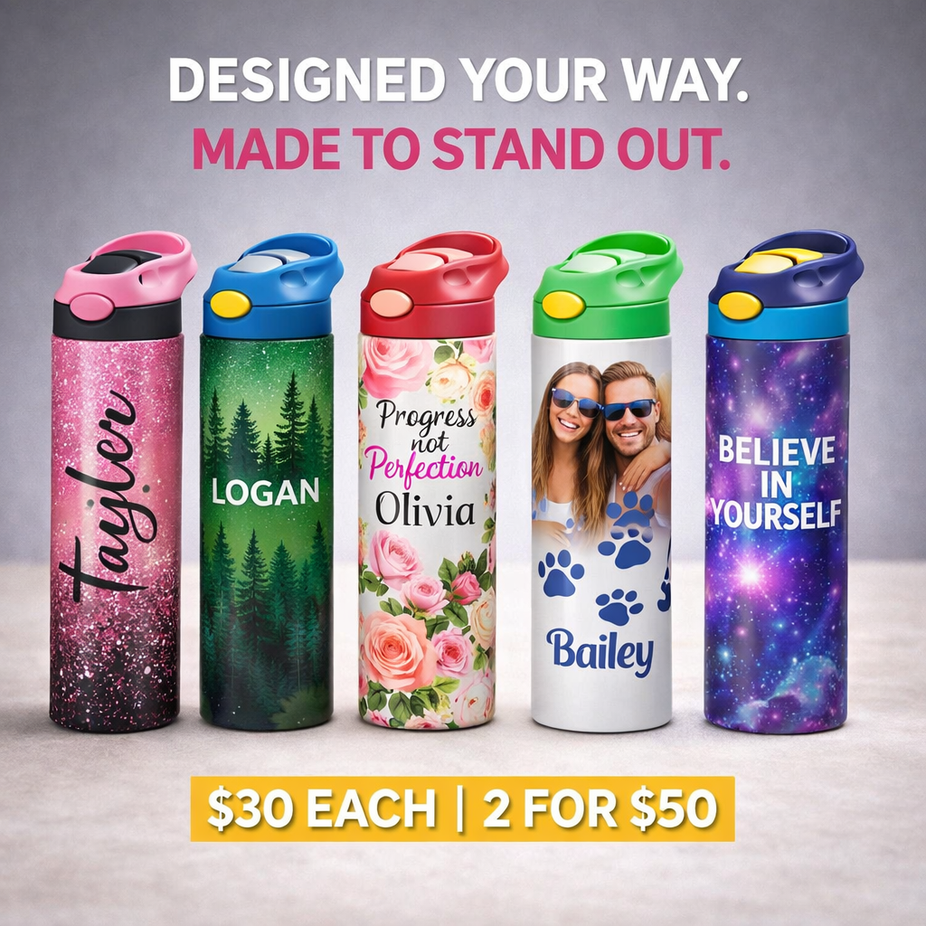 Custom Glass Water Bottles – Personalized Photo & Name Designs | Summer Essential Drinkware