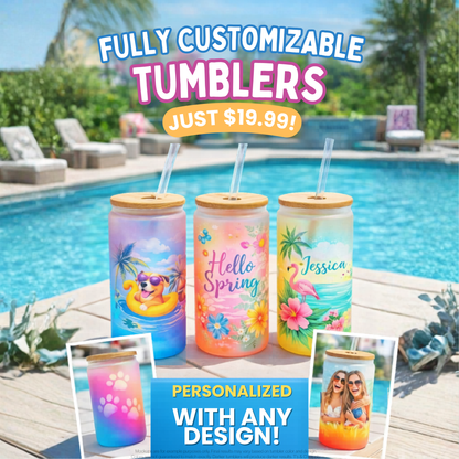 Custom Glass Tumbler 16oz | Personalized Photo & Logo Cup